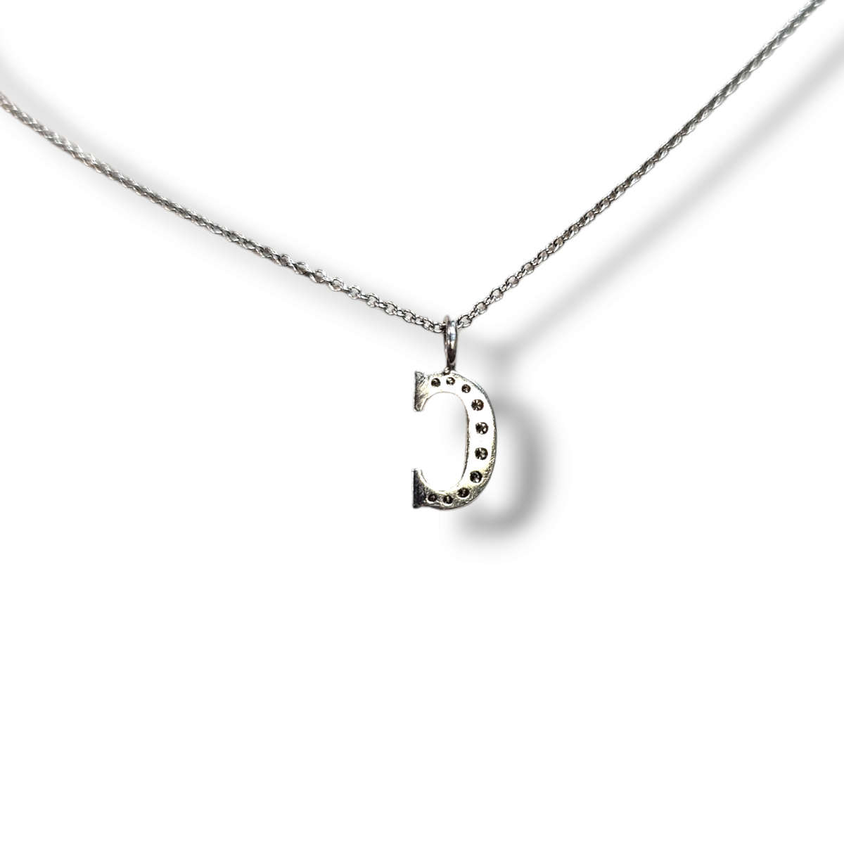 Diamond "C" Letter Necklace in 14KT White Gold