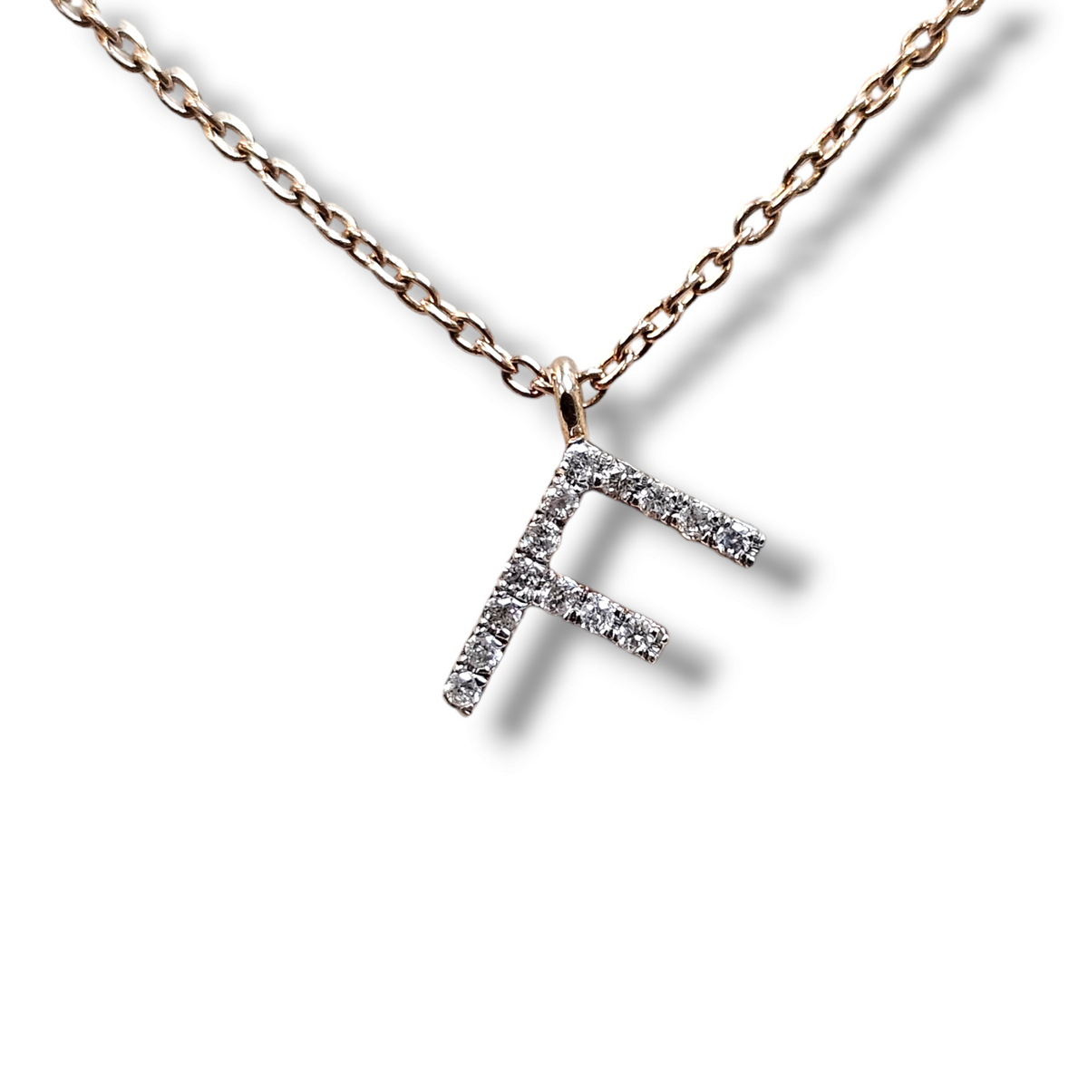 Diamond Letter "F" Pendant Necklace in 14Kt Rose Gold