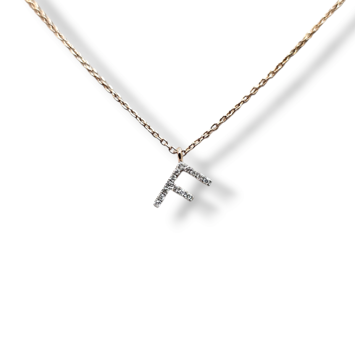 Diamond Letter "F" Pendant Necklace in 14Kt Rose Gold
