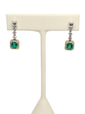 Emerald and Diamond Drop Earring in 18Kt Two Tone Gold