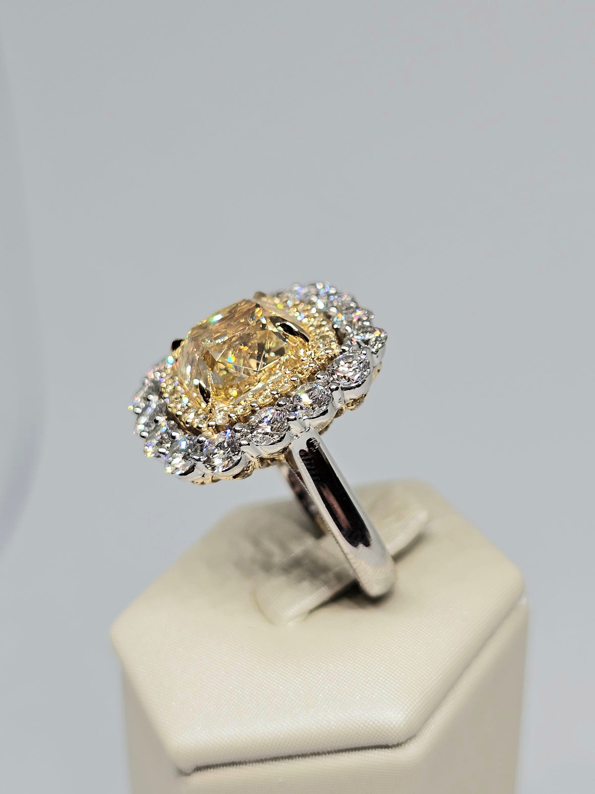 Fancy Yellow Diamond Ring in 18Kt Yellow Gold and Platinum