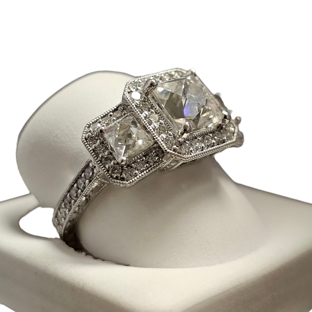 French Cut 1.5 Carat Center Diamond Ring in 18Kt White Gold