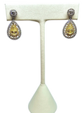 Pear Shaped Yellow Diamond in 18Kt Two Tone Earrings