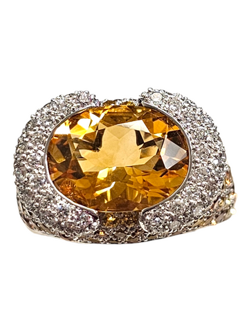 18Kt White Gold Citrine, Yellow Sapphire, and Diamond Ladies Ring