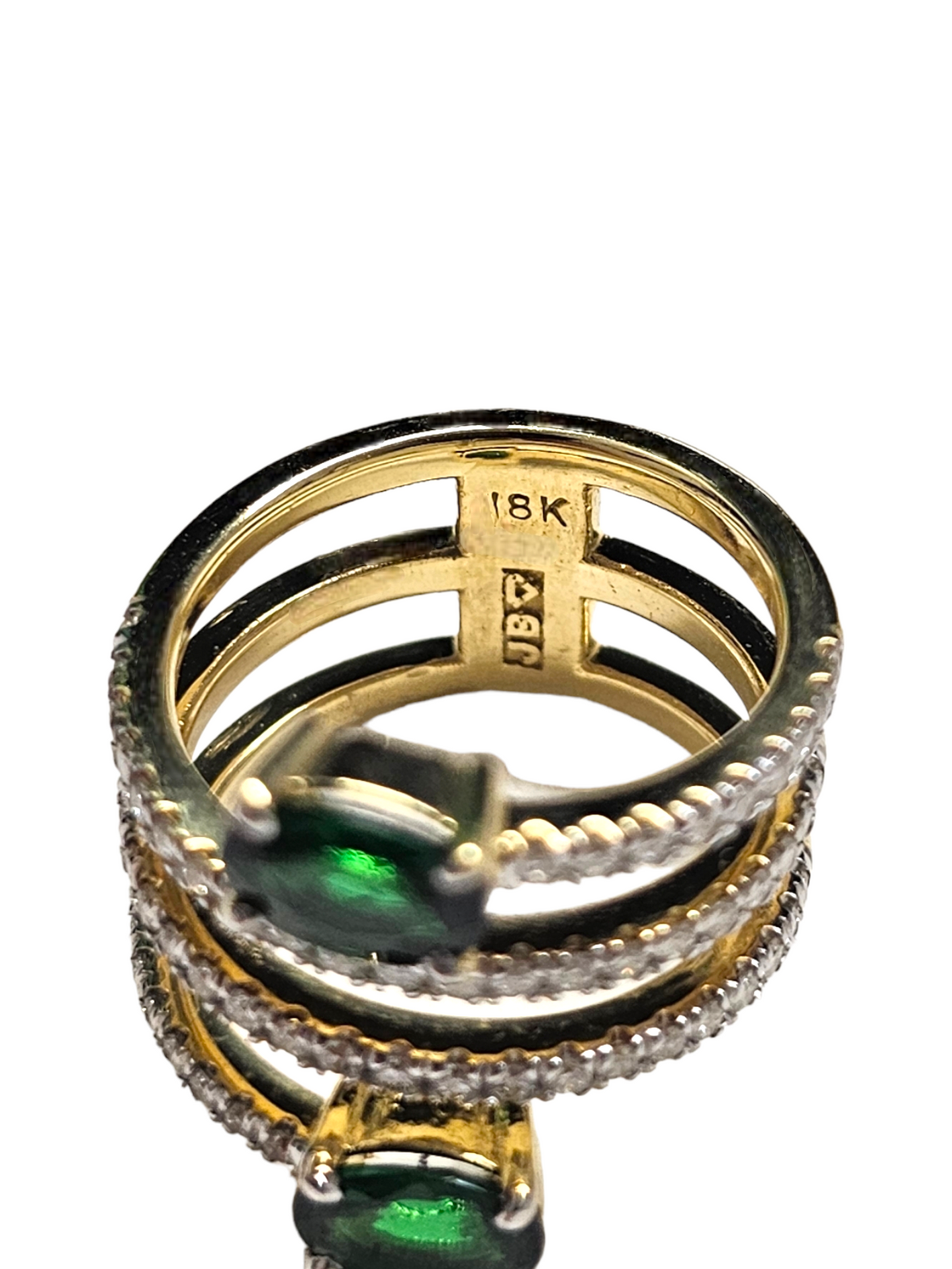 18Kt Yellow Gold Tsavorite and Diamond Spiral Ladies Ring