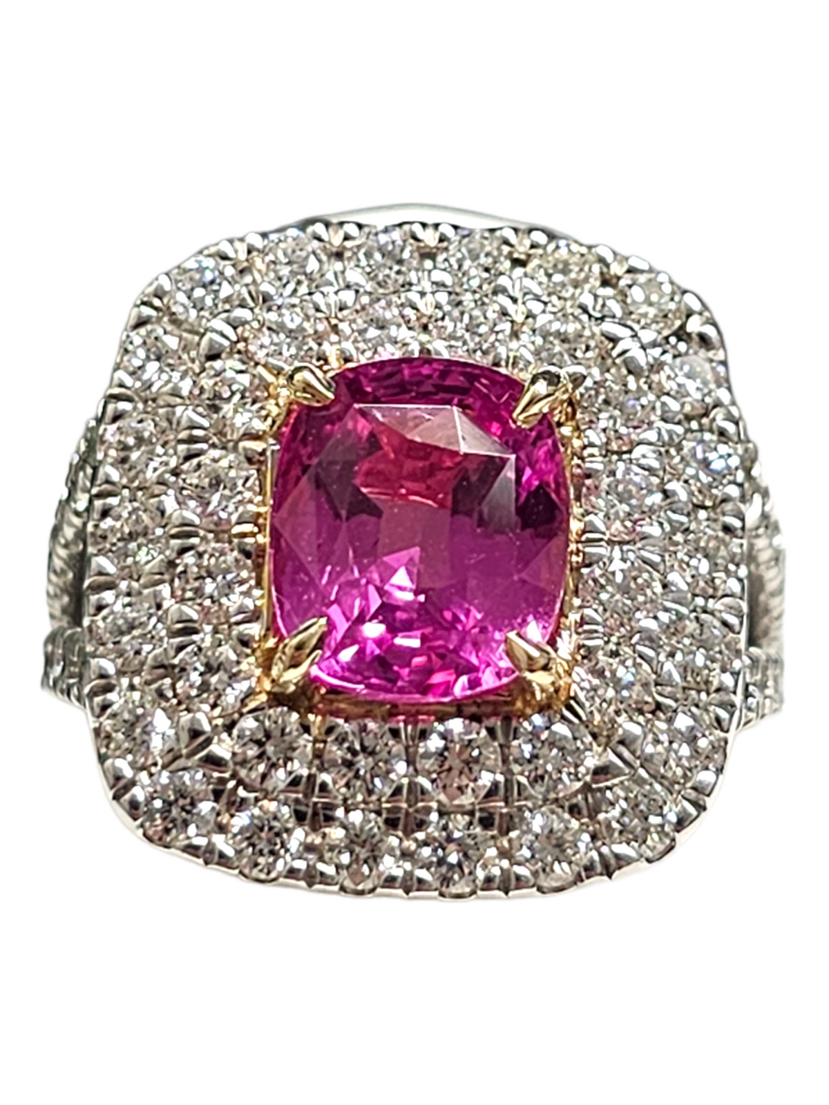 18Kt White Gold Pink Sapphire and Diamond Ring