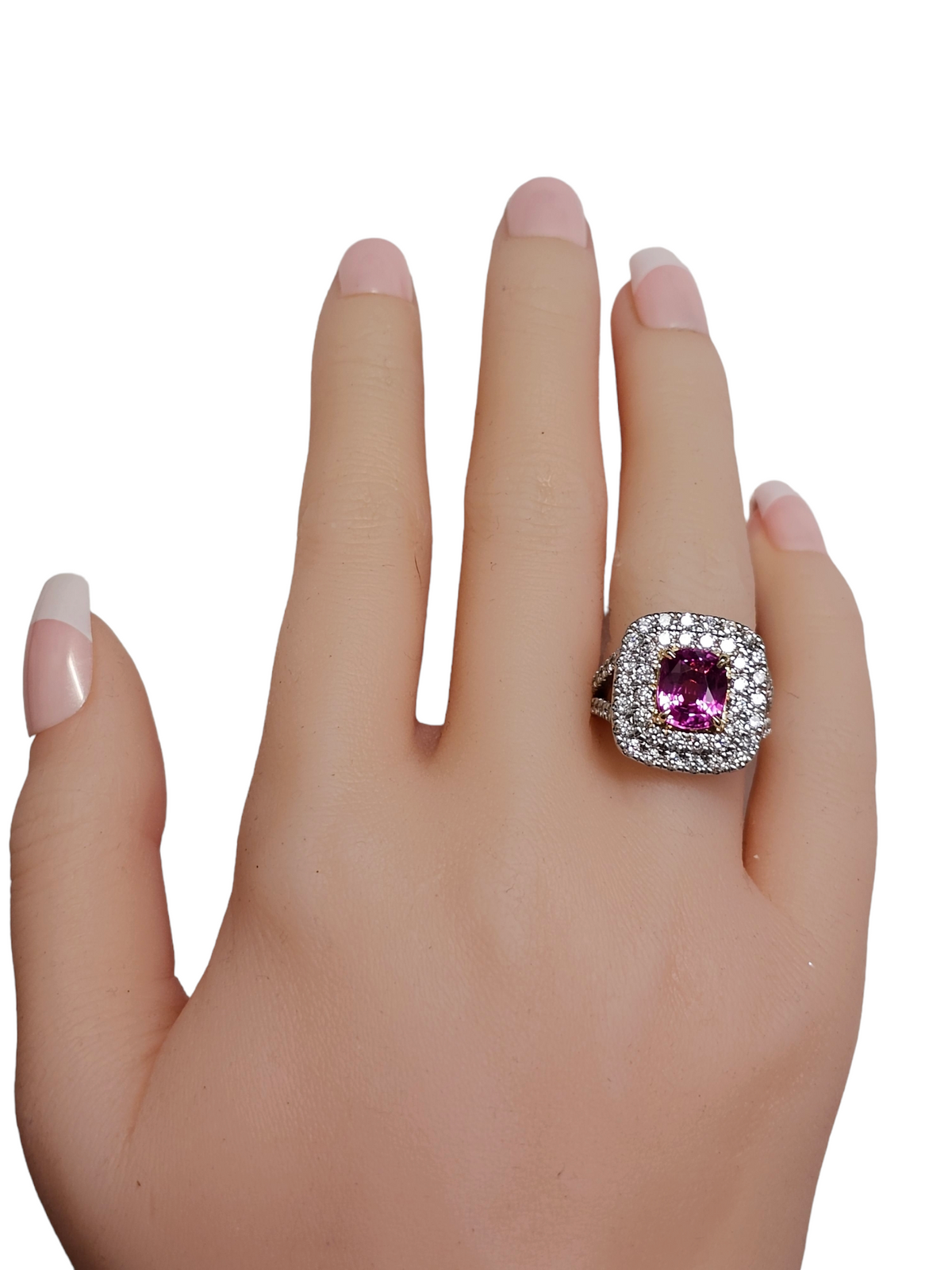 18Kt White Gold Pink Sapphire and Diamond Ring