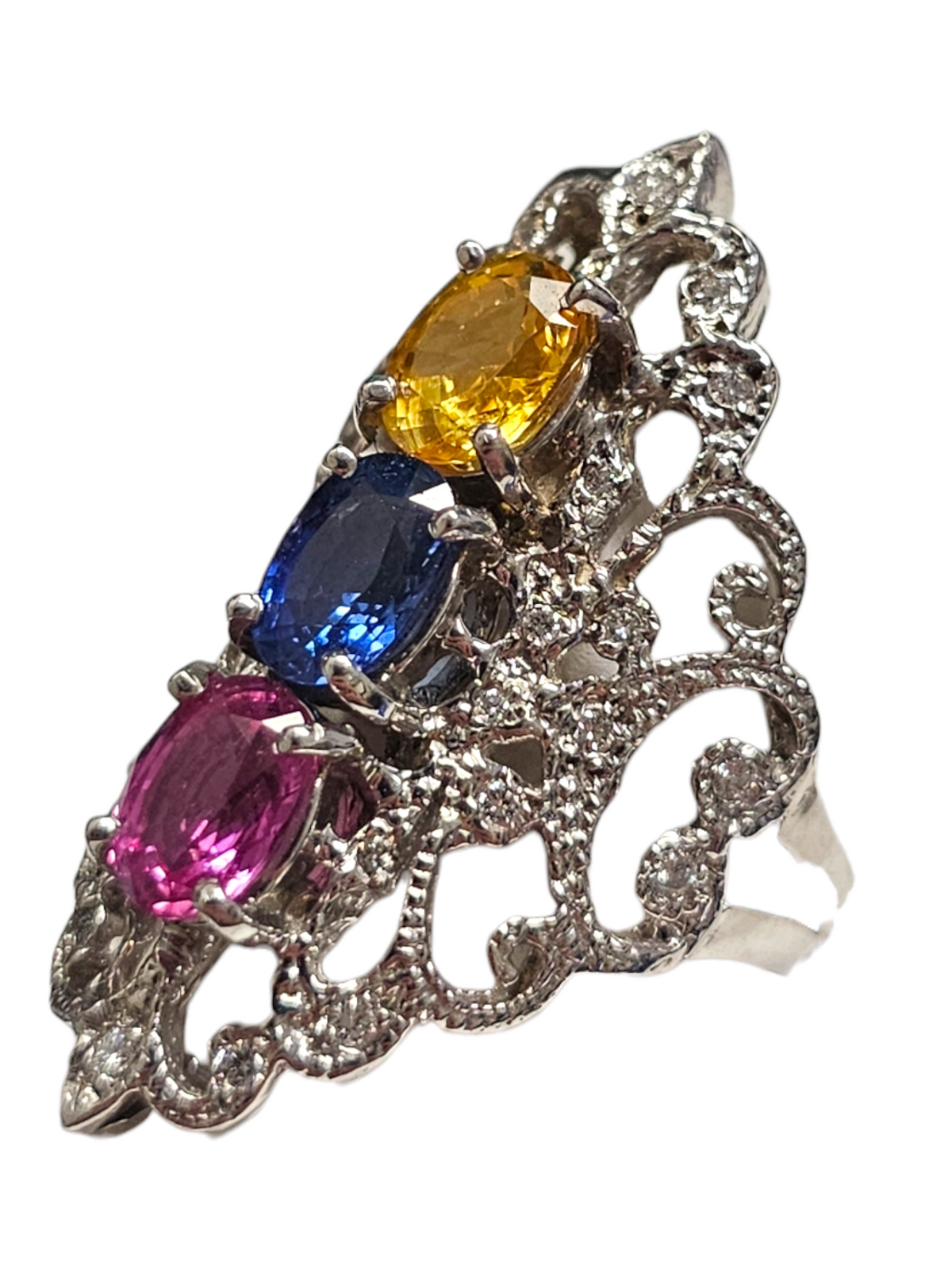 14Kt White Gold Multi Colored Sapphire Ring