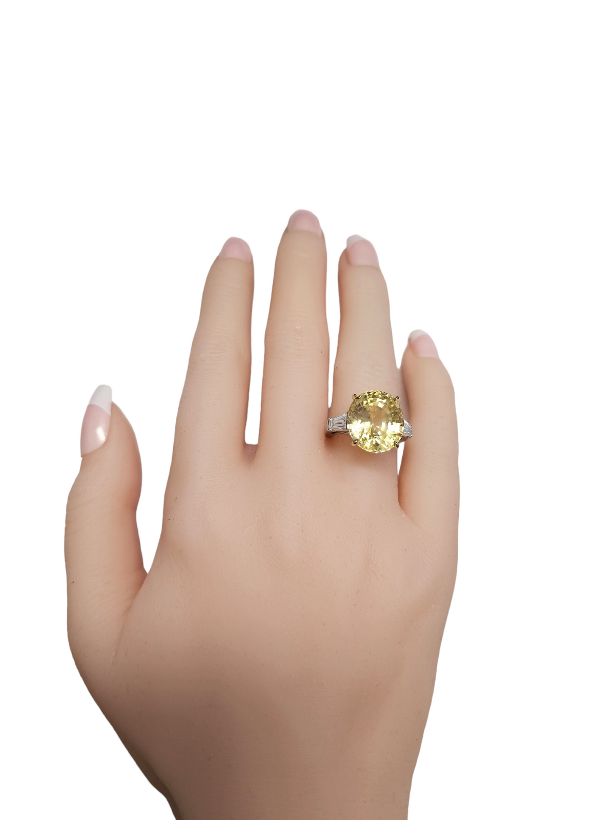 Platinum Yellow Sapphire and Baguette Diamond Ring