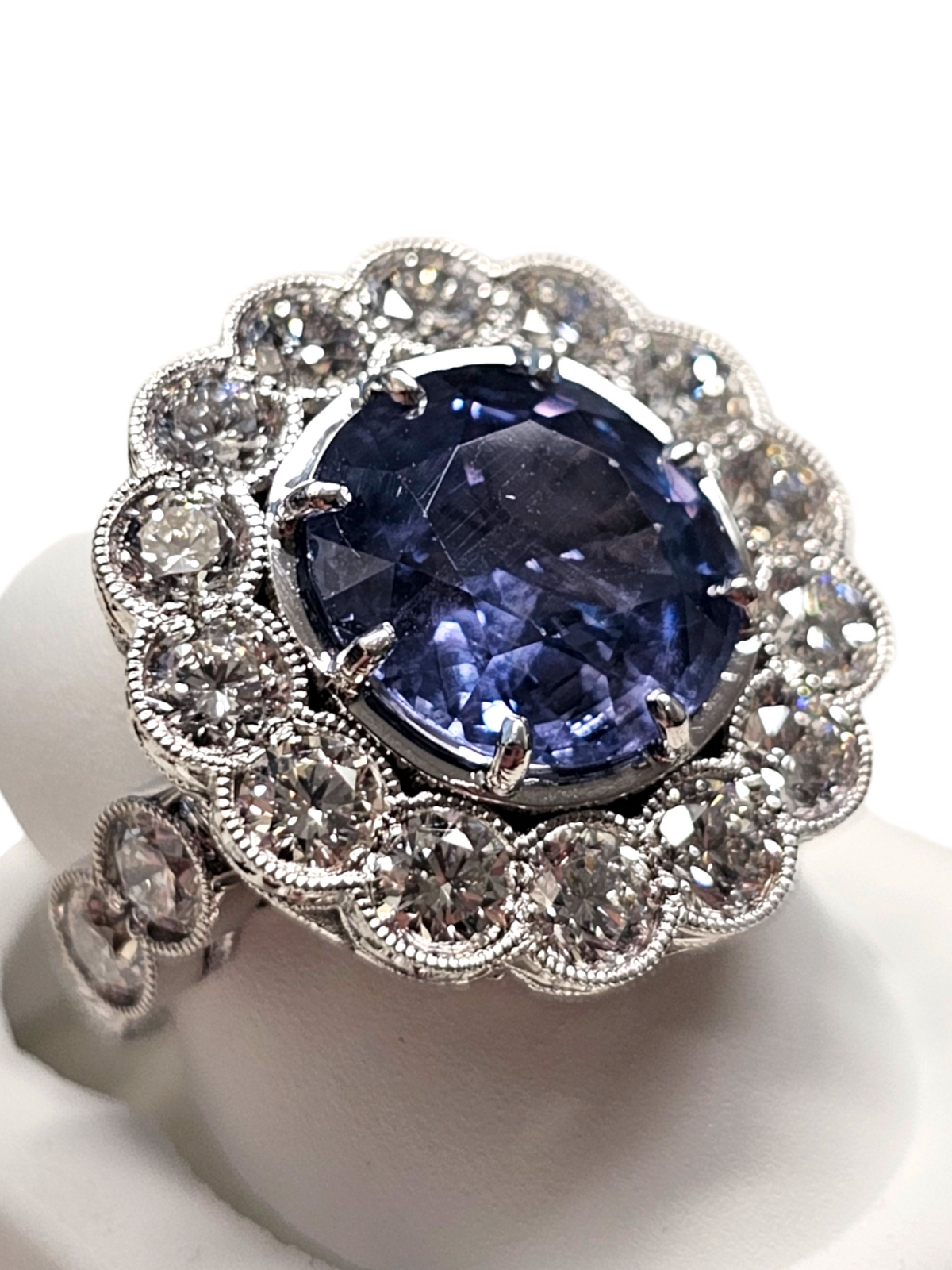 18Kt White Gold Blue Sapphire and Diamond Ring