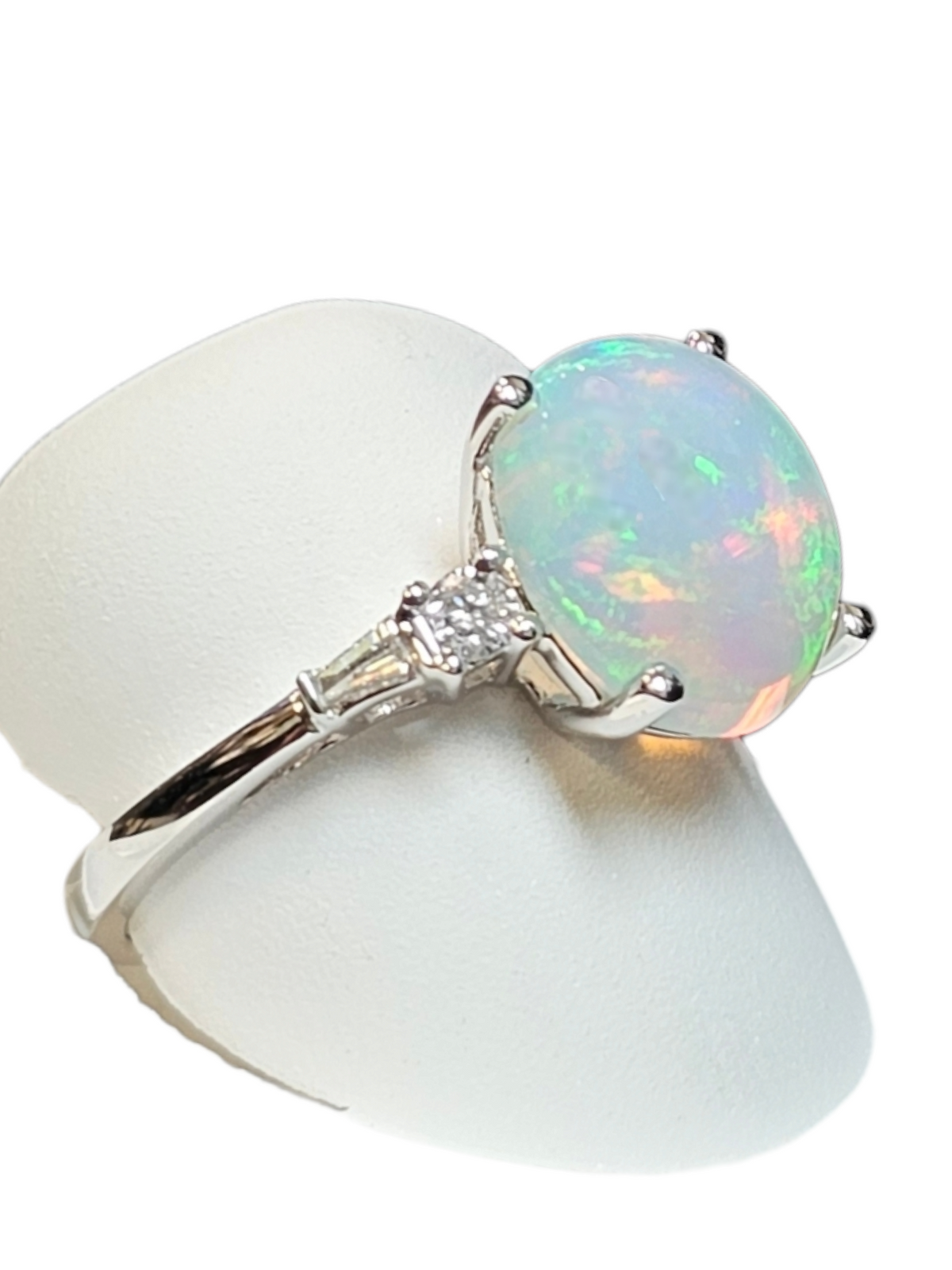 14Kt White Gold Ethiopian Opal and Diamond Ring