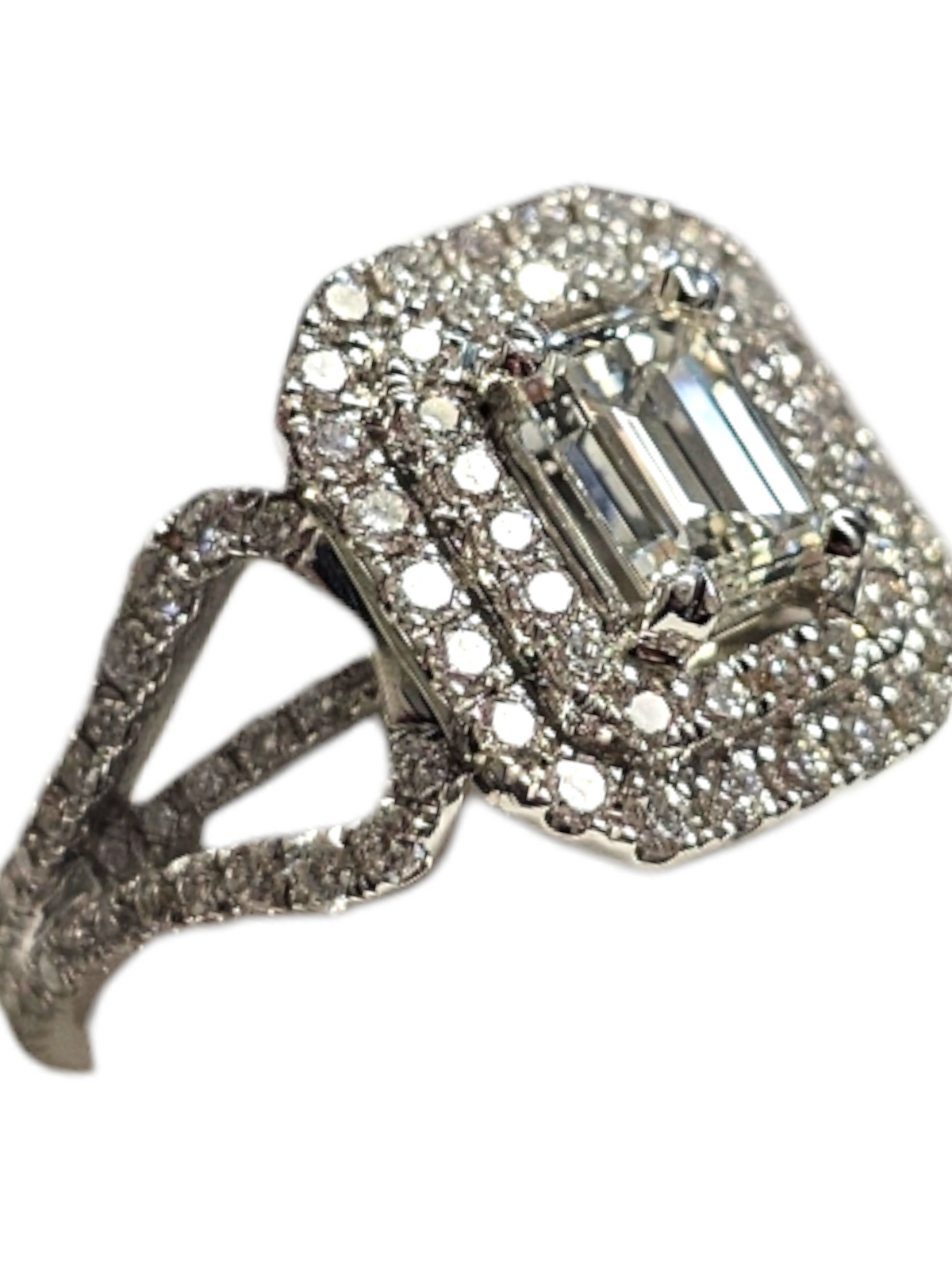 18Kt White Gold Emerald Cut Diamond Engagement Ring