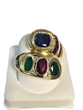 Blue Sapphire, Emerald, and Ruby Ring in 18Karat Yellow Gold
