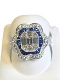 18Kt White Gold Blue Sapphire and Diamond Ladies Ring