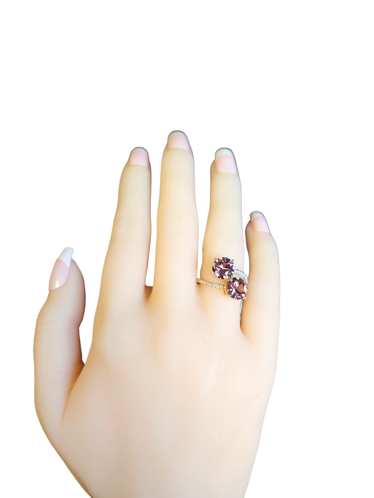 18Kt Two Tone Gold Pink Zircon and Diamond Ring