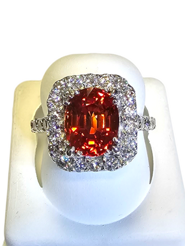 14Kt White Gold Orange Sapphire and Diamond Ring