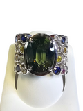 18Kt White Gold Alexandrite Diamond and Sapphire Ring