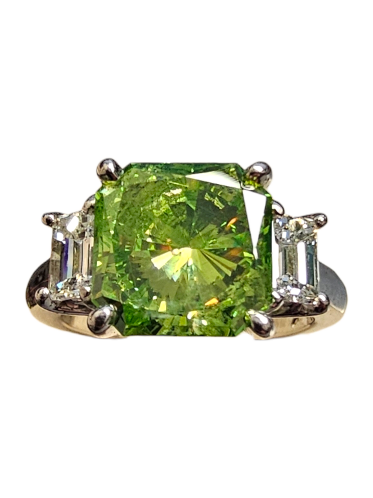 Platinum Green Diamond Engagement Ring