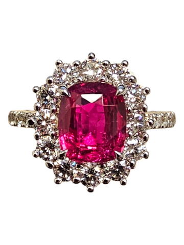 18Kt White Gold Treated Ruby and Diamond Ladies Ring