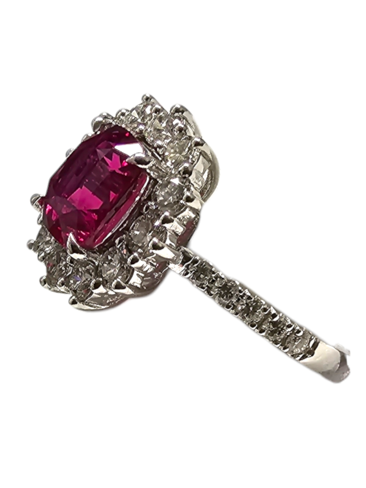 18Kt White Gold Treated Ruby and Diamond Ladies Ring