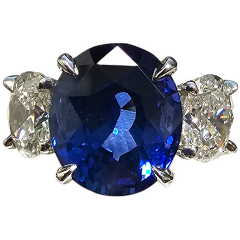 Platinum Ceylon Sapphire and Diamond Ladies Ring