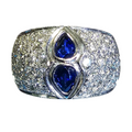 Blue Sapphire and Diamond Thick Band Ring in 18 Karat White Gold