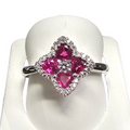 Diamond and Ruby Flower Ring in 18 Karat White Gold