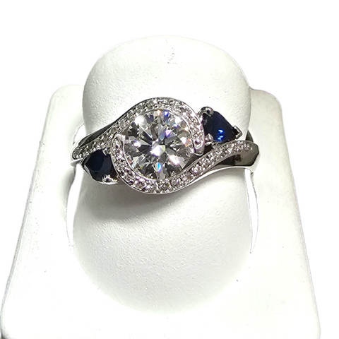 14Kt White Gold Diamond and Blue Sapphire Ring