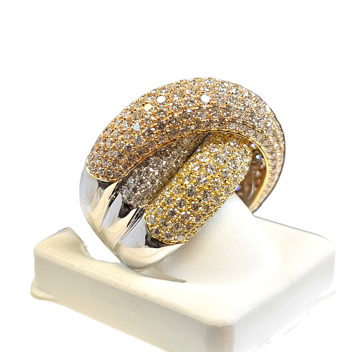 18Kt Tri Color Gold Pave Diamond Wrap Ring