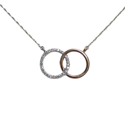 10Kt Two Tone Gold Diamond Interlocking Ring Pendant Necklace