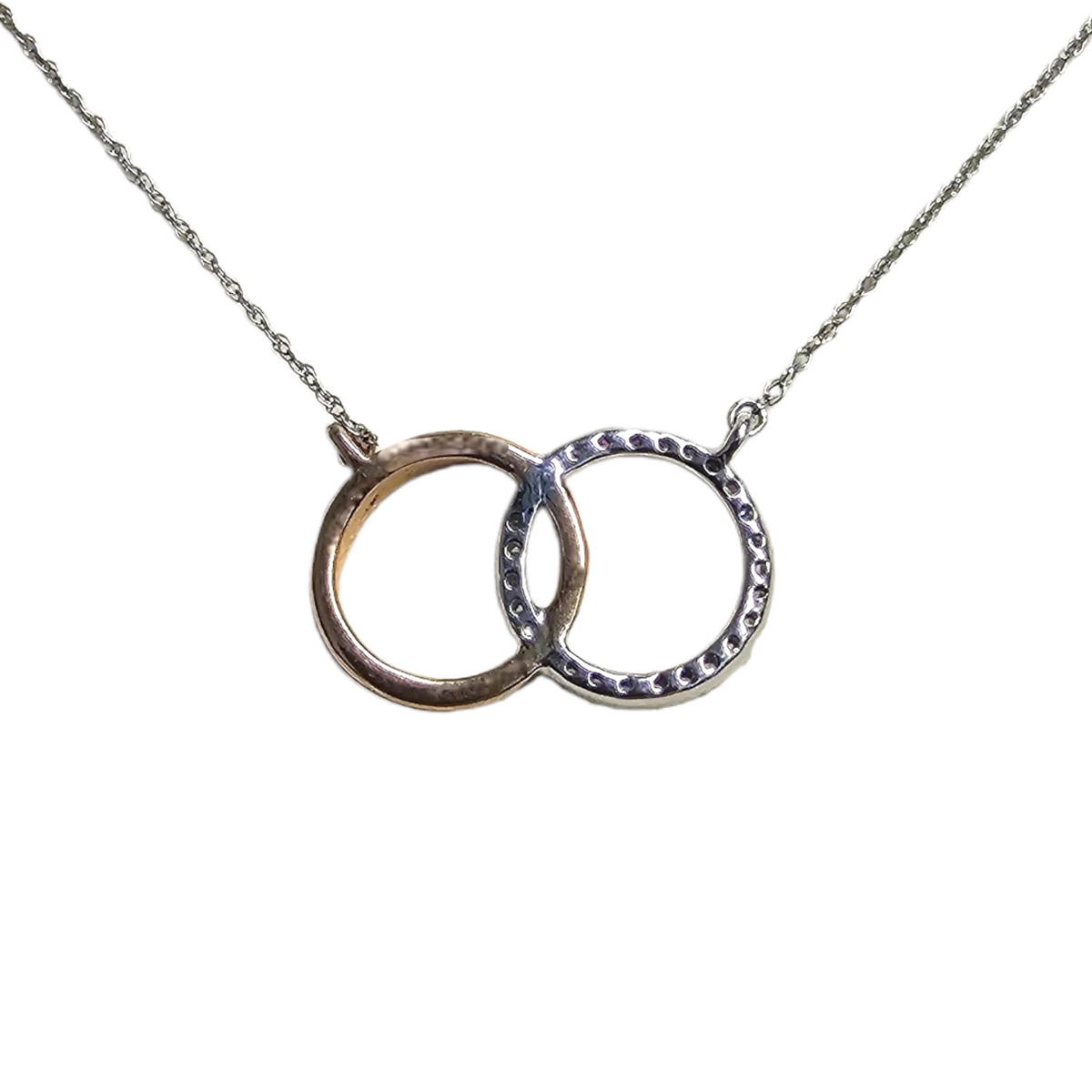 10Kt Two Tone Gold Diamond Interlocking Ring Pendant Necklace