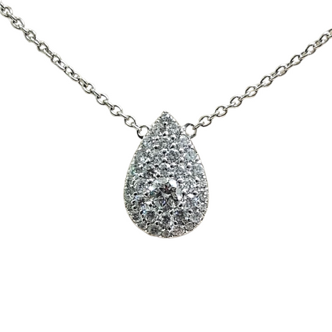 14Kt White Gold Diamond Cluster Pear Shaped Pendant Necklace