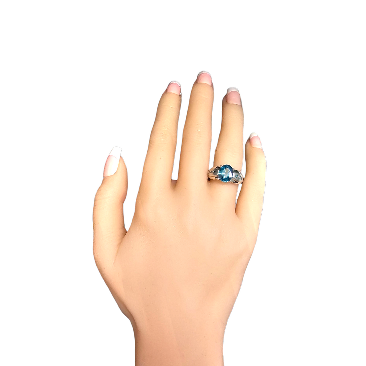14Kt White Gold Blue Zircon 4 Carat Ring