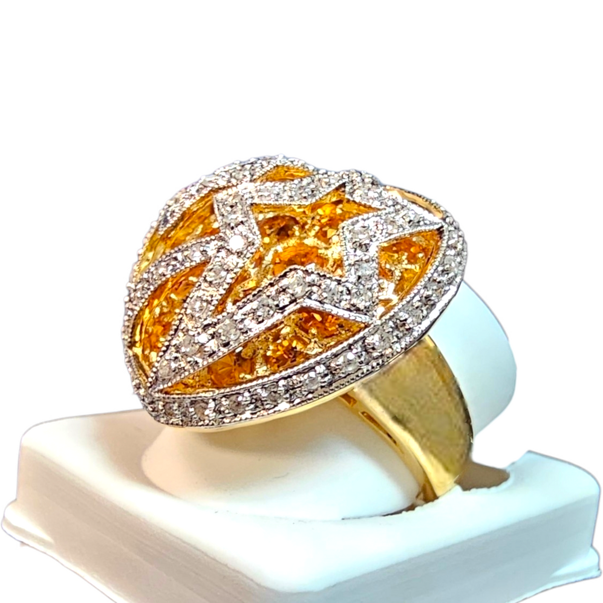 18Kt Yellow Gold Diamond and Citrine Star Heart Ring