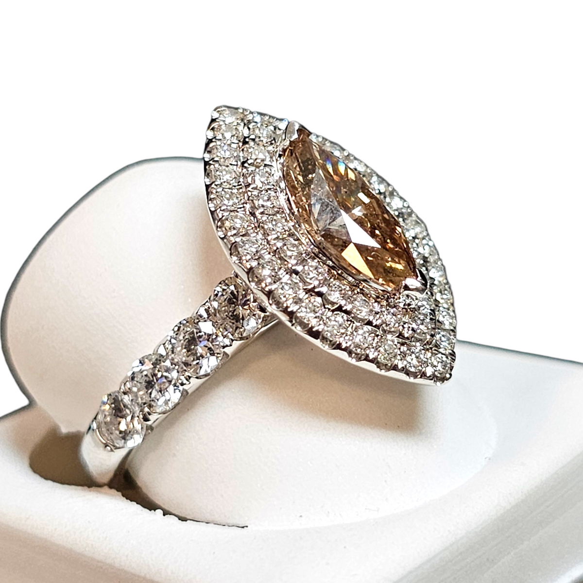 18Kt White Gold Marquise Halo Diamond Ring