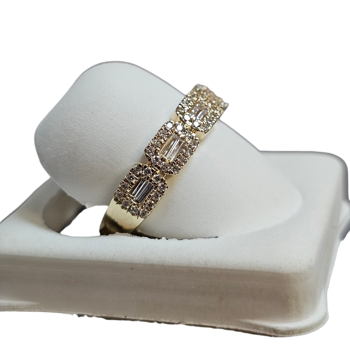 14Kt Yellow Gold Baguette and Round Diamond Half Eternity Band