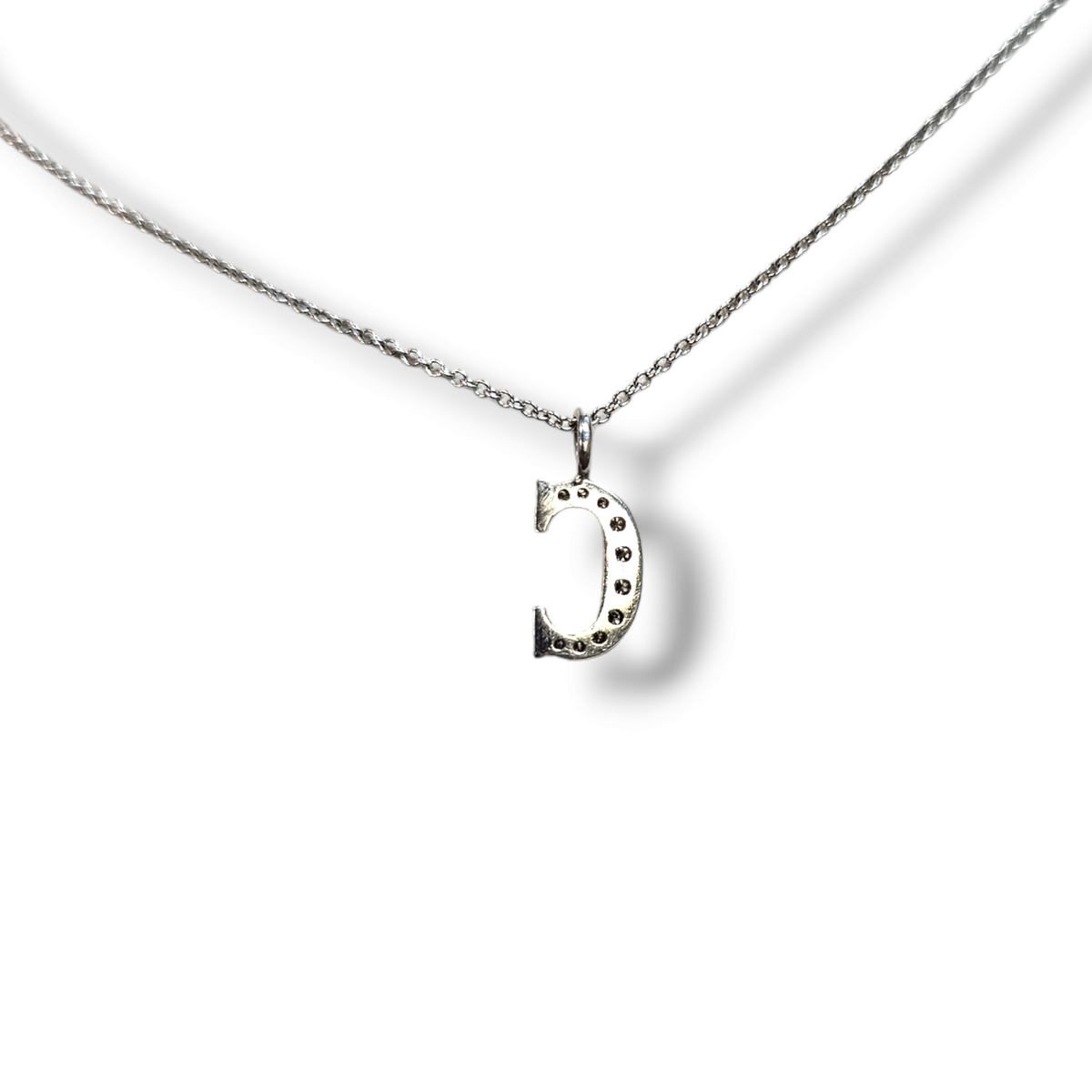 14KT White Gold Diamond "C" Letter Necklace