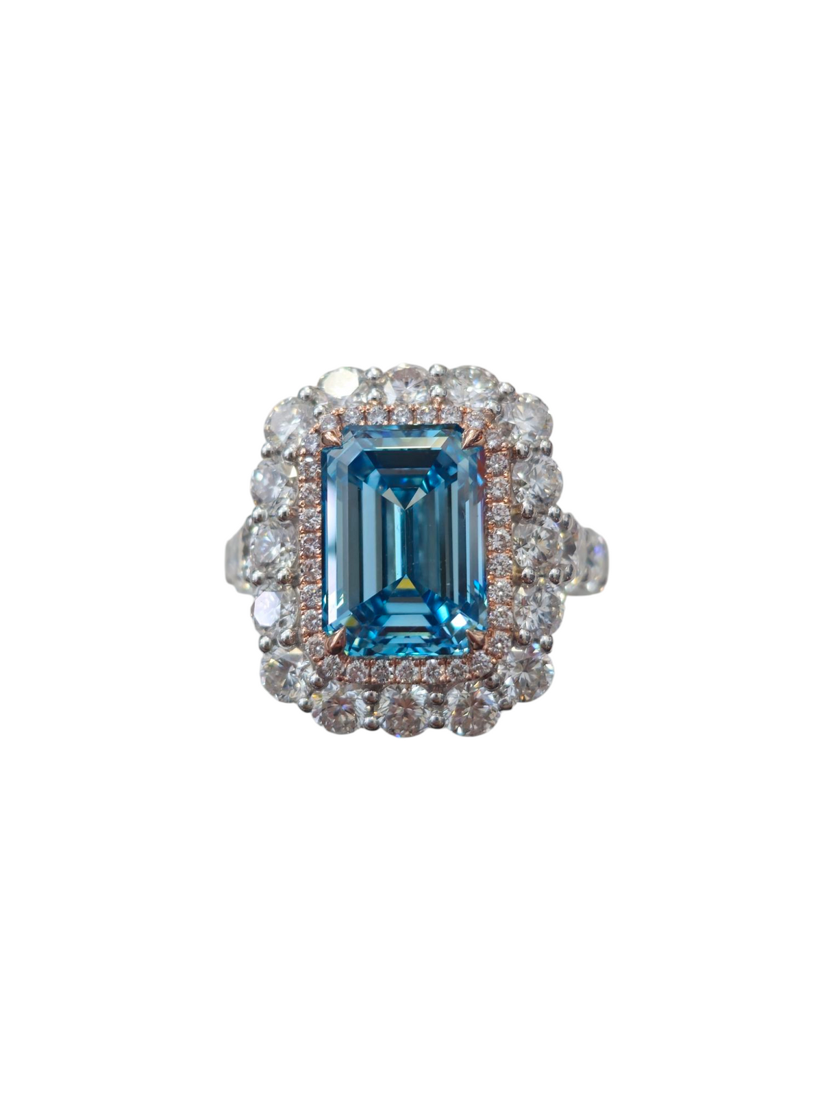 Lab Grown Emerald Cut Blue Diamond Ring in 14Kt White Gold
