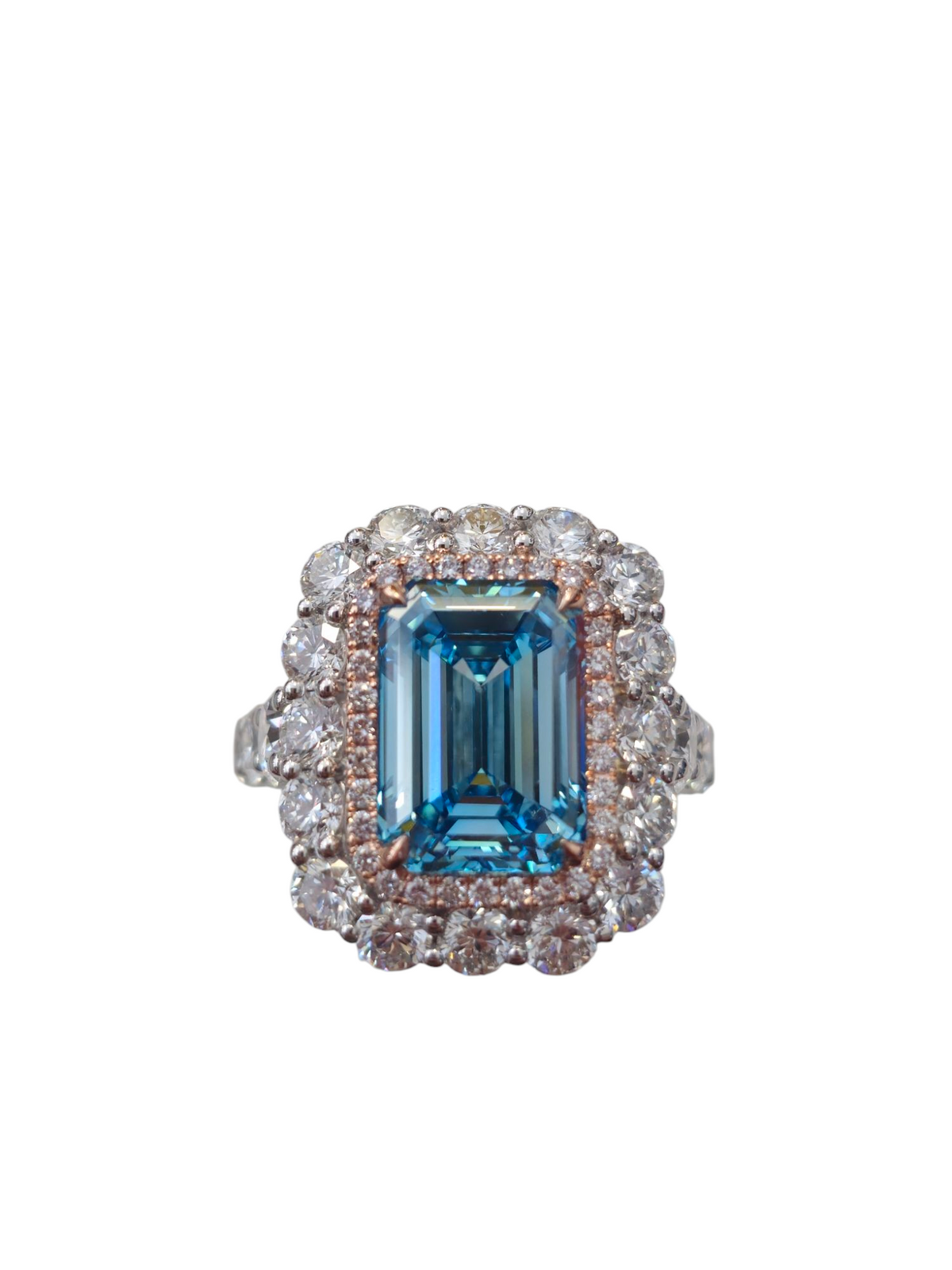 Lab Grown Emerald Cut Blue Diamond Ring in 14Kt White Gold