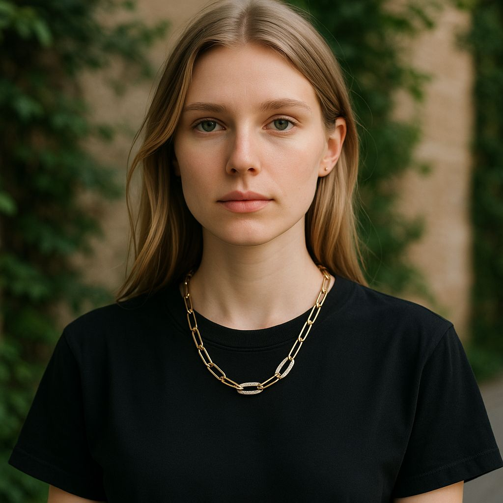 Paperclip Necklace with Diamonds in 14 Karat Yellow Gold