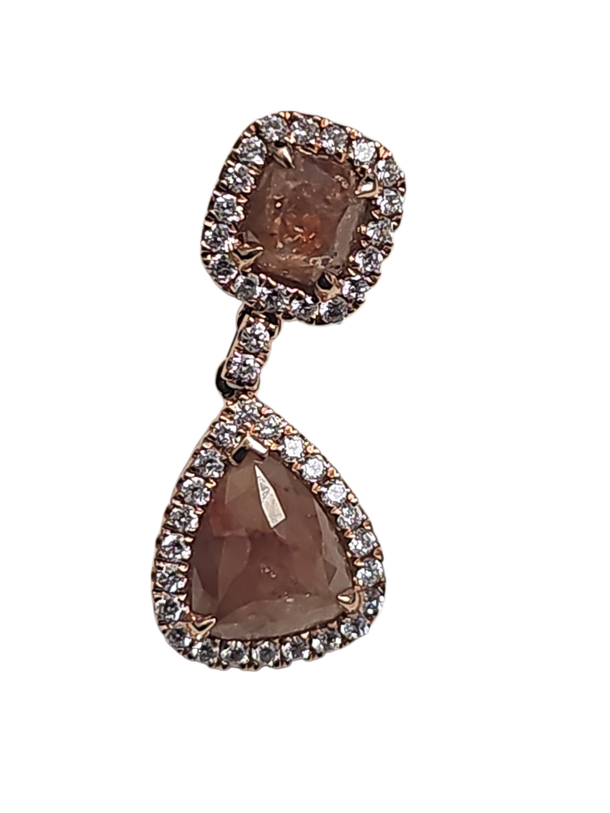 Brown Sliced Diamond Drop Earrings in 14kt Rose Gold