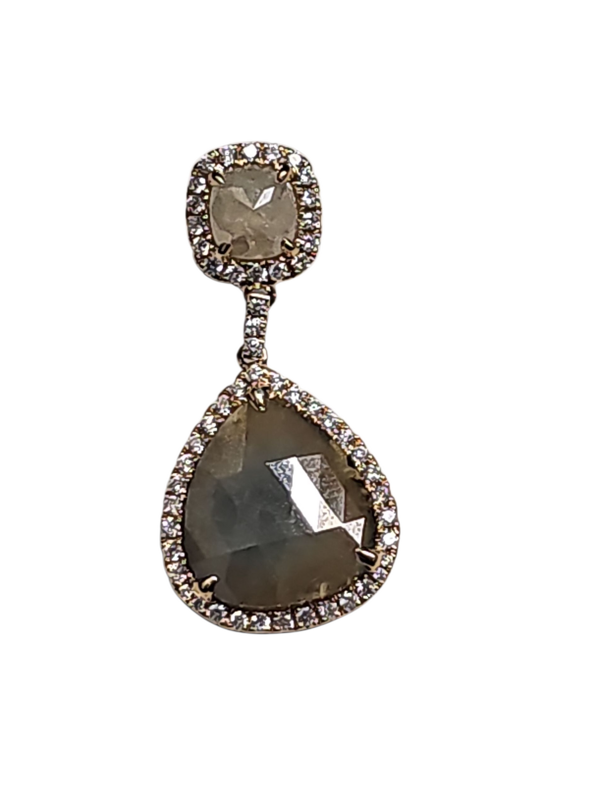 Sliced Green Diamond Drop Dangling Earrings in 14k Yellow Gold