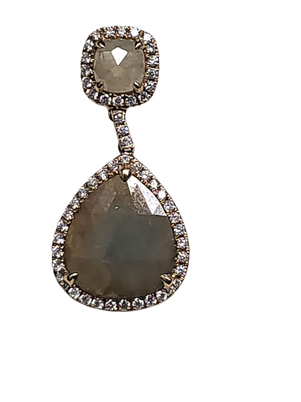 Sliced Green Diamond Drop Dangling Earrings in 14k Yellow Gold