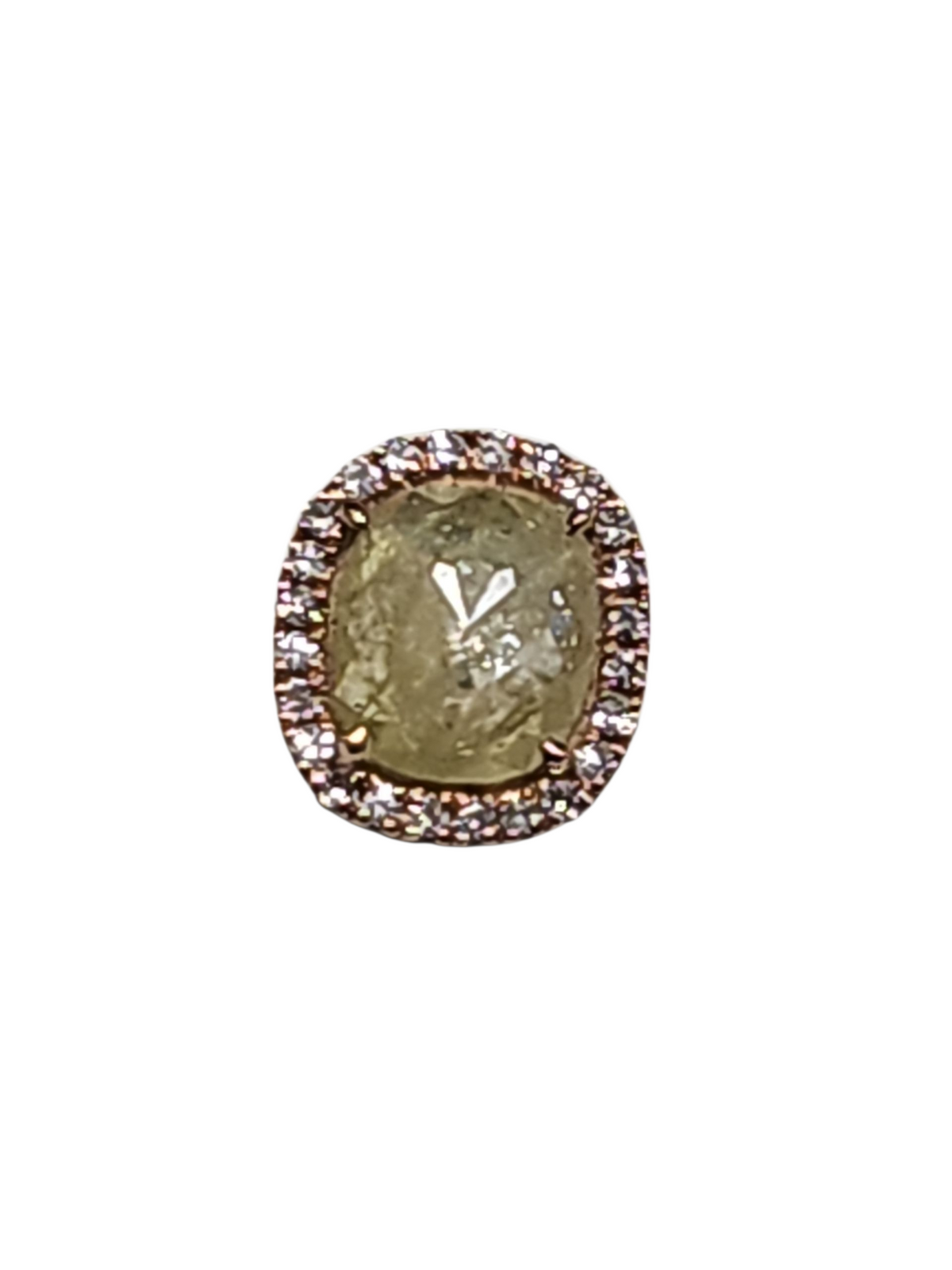 Yellow Green Sliced Diamond Square Stud Earrings in 18Kt Rose Gold