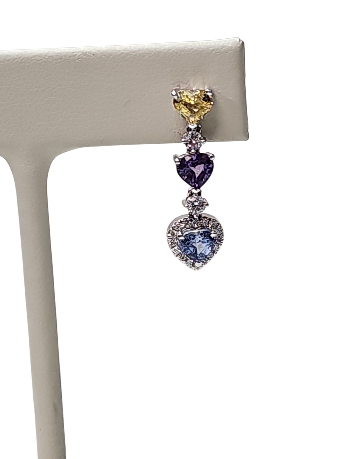 Diamond And Sapphire Dangling Heart Earrings in 18kt White Gold