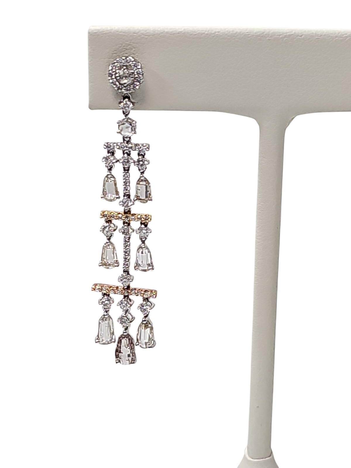 Multicolored Dangling Chandelier Earrings in 18k White and Yellow Gold