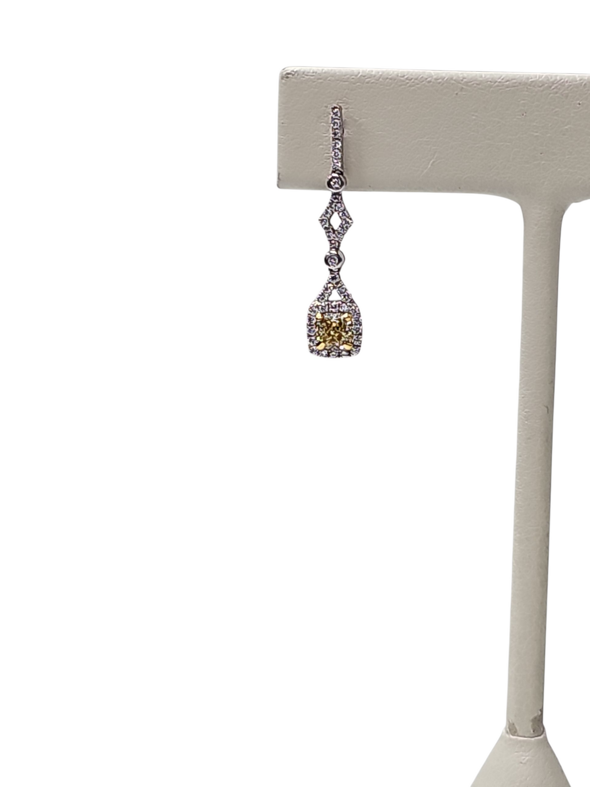 Square Dangling Yellow and White Diamond Earrings in 18k White Gold