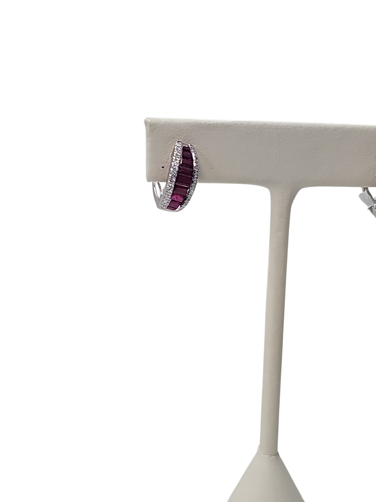 Diamond and ruby small hoop earrings in 14k White Gold