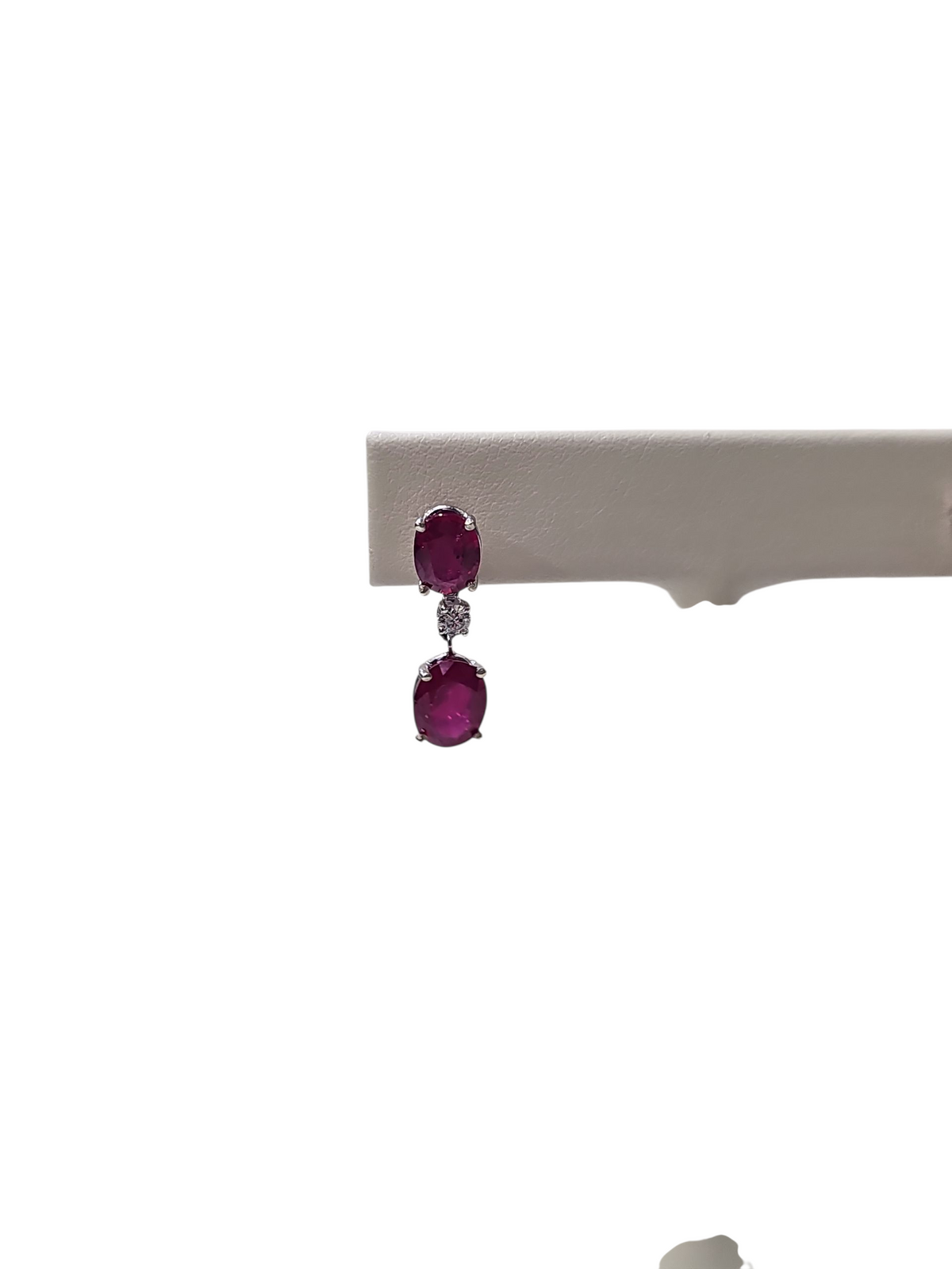 Dangling Ruby and Diamond Earrings in 14k White Gold