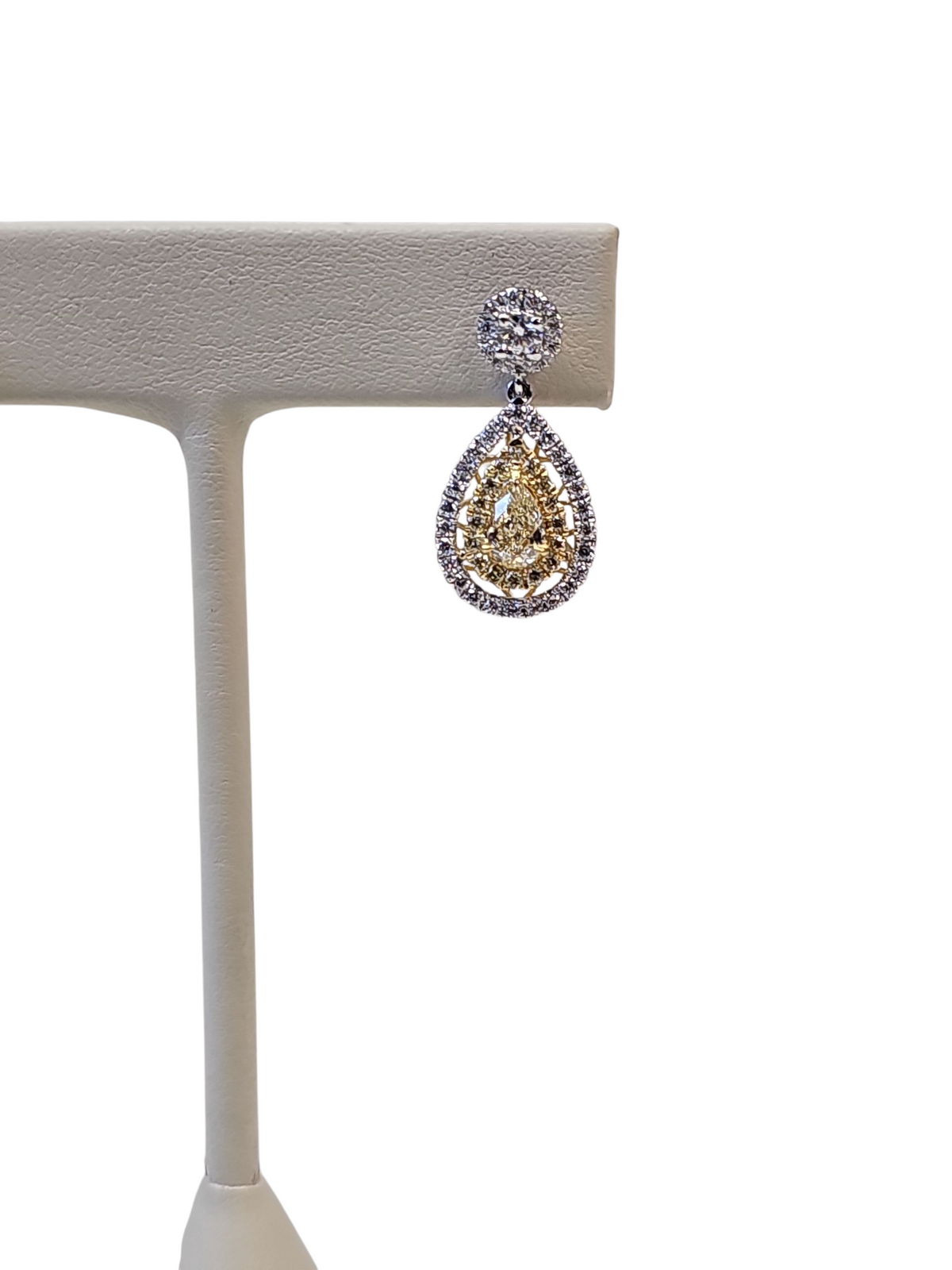 Yellow and White Pear Diamond Dangling Earrings in Two Tone 18kt Gold